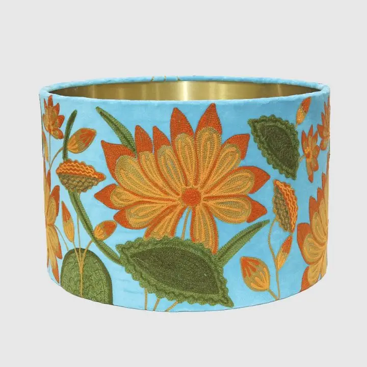 Aqua Sunflower Drum Lamp Shade – 40Cm X 25Cm 1