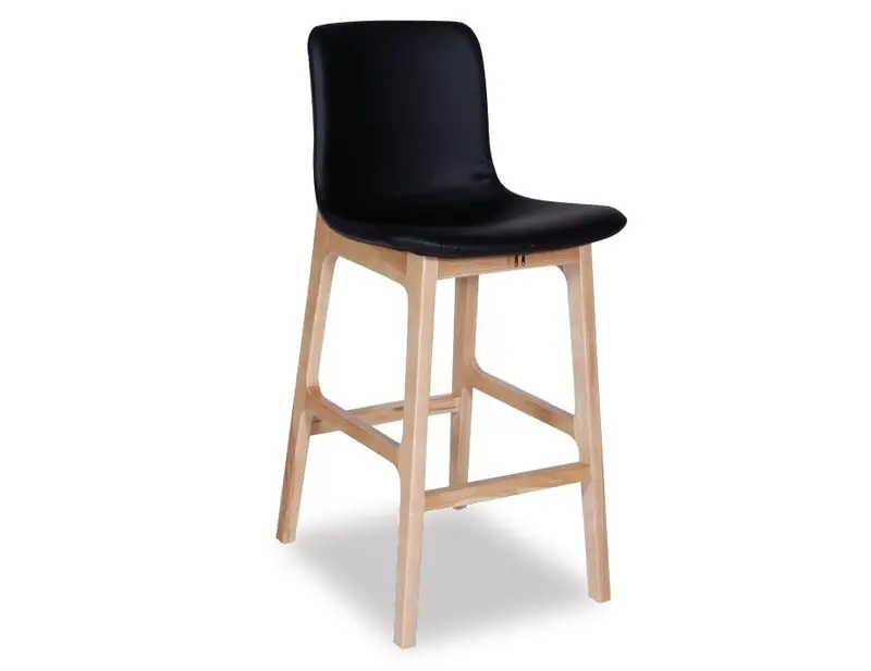 Ara Bar Stool: Natural Ash Base, Black Padded Seat – 74 Cm Height 1