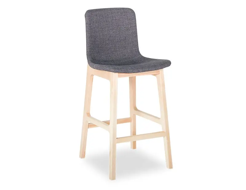 Ara Bar Stool: Natural Ash Frame With Grey Upholstered Seat – 74 Cm Height 1