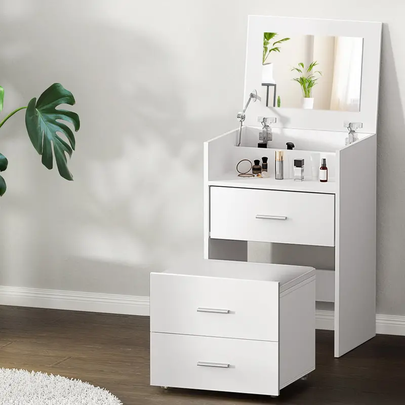 Artiss 2-In-1 Dressing Table & Stool Set – Convertible White Vanity Or Bedside Table 1