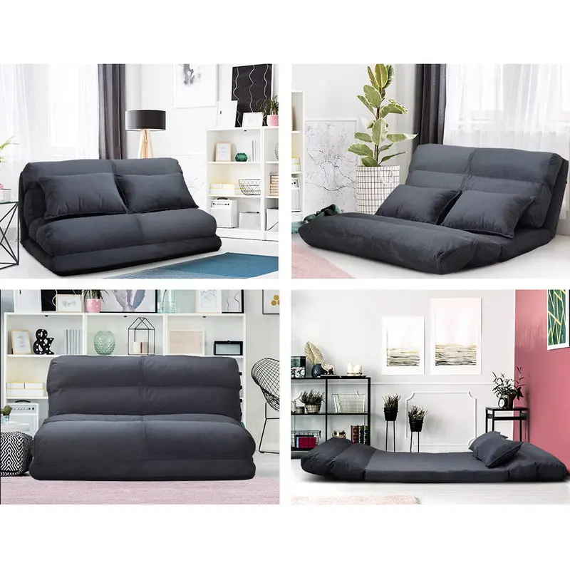 Artiss 2-Seater Charcoal Suede Floor Lounge Sofa Bed 1