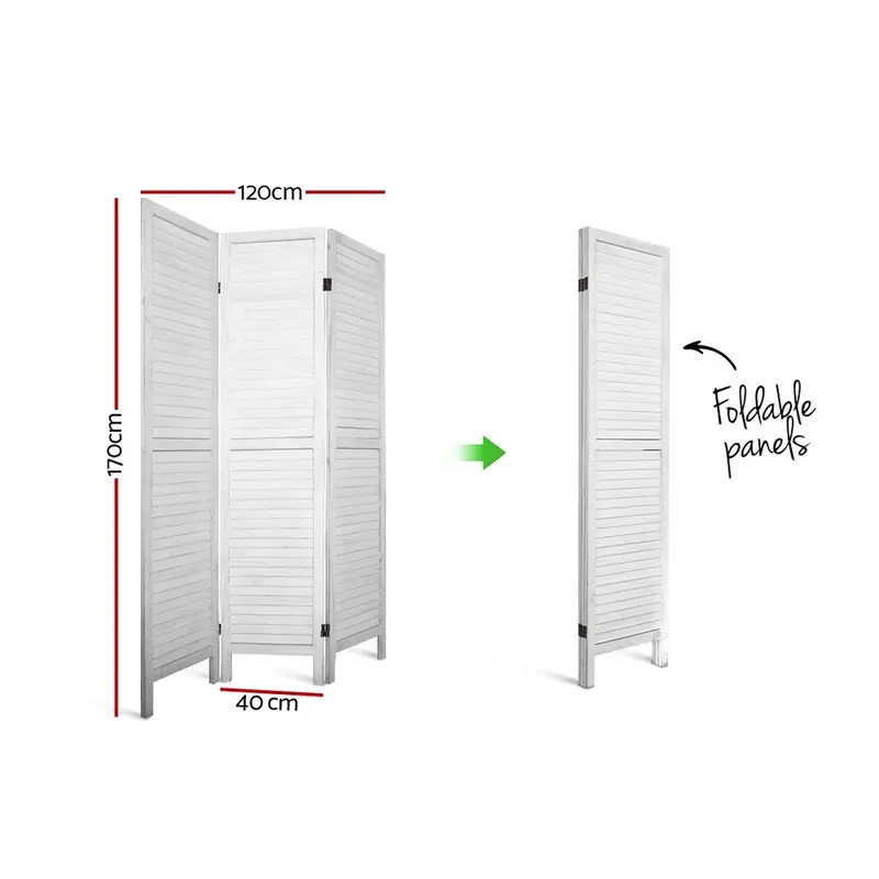 Artiss 3-Panel Louvered Room Divider – White, 120X170Cm 1