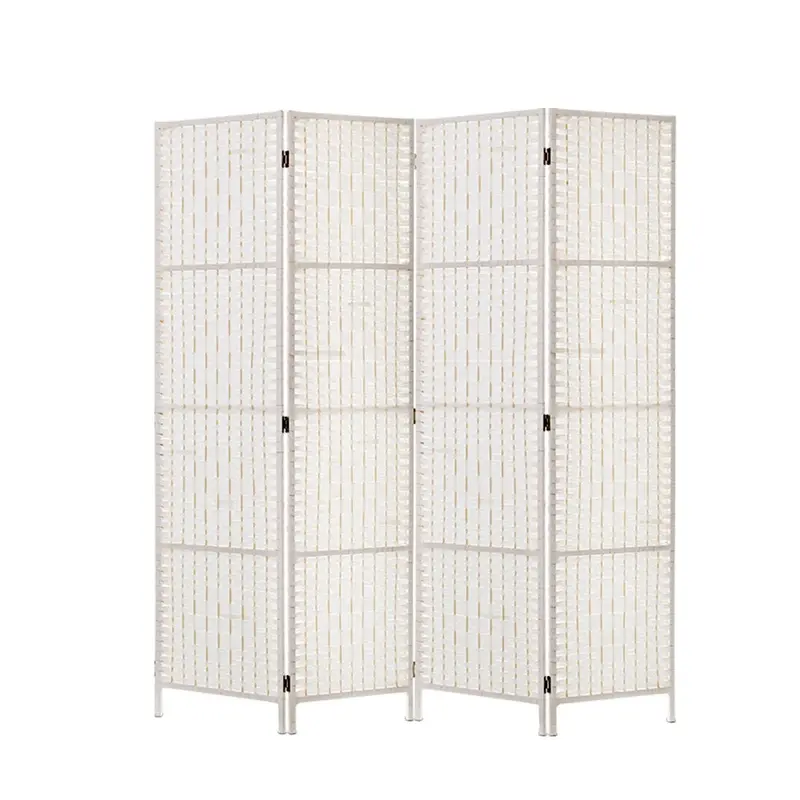 Artiss 4-Panel Woven Room Divider – 163X170Cm Bright White Partition 1