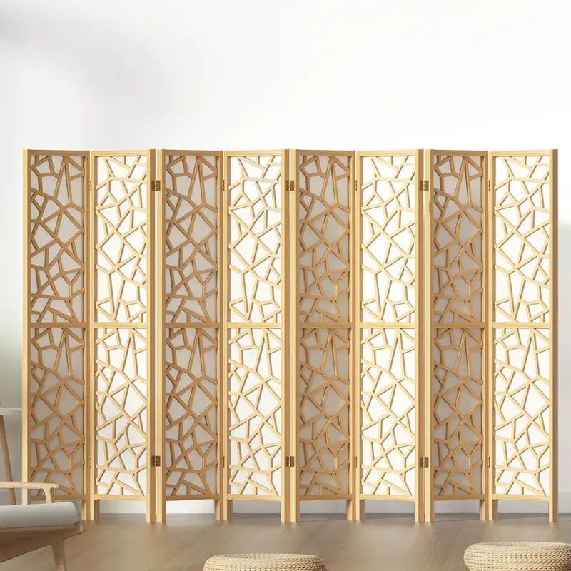 Artiss 8-Panel Clover Room Divider – 325X170Cm Natural Wood Tone 1