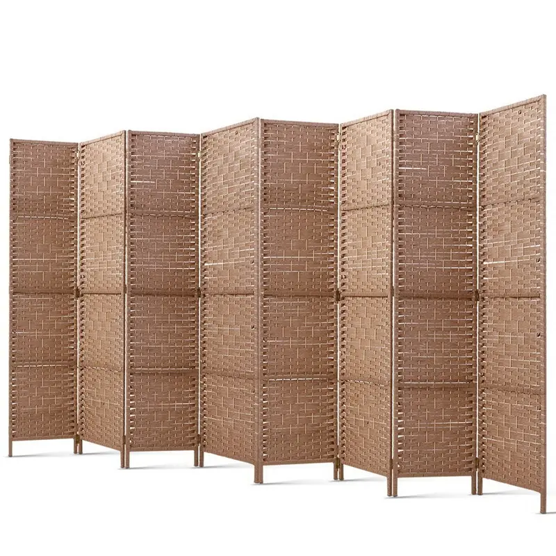 Artiss 8-Panel Woven Room Divider – 326X170Cm Natural Fiber Screen 1