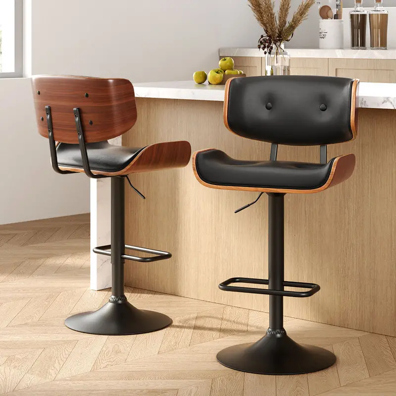 Artiss All-Black Leather Bar Stools – Height-Adjustable Set Of 2 1