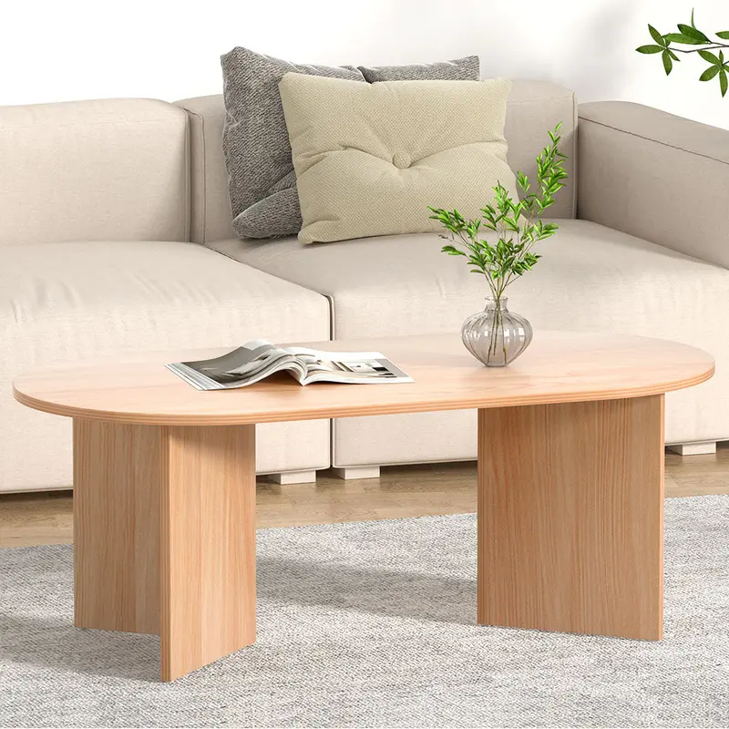 Artiss Alva Oval Pine Coffee Table – 110Cm Natural Wood Finish 1