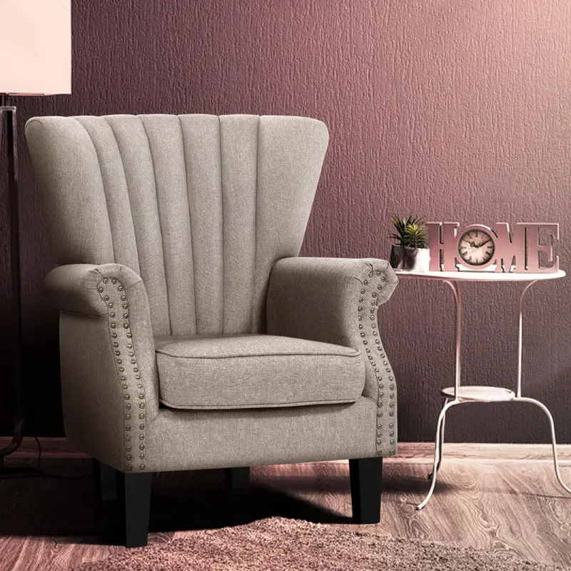 Artiss Beige Fabric Armchair – Compact Lounge Accent Chair 1