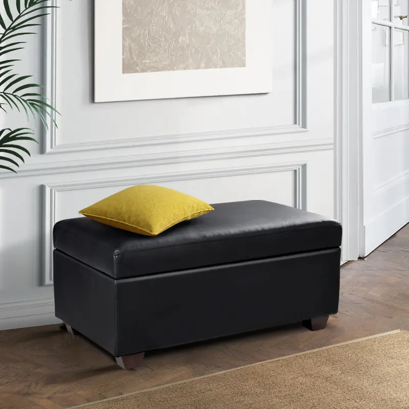 Artiss Black Faux Pu Leather Storage Ottoman With Button-Tufted Detailing 1