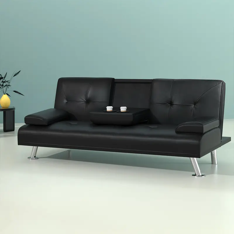 Artiss Black Pu Leather 3-Seater Sofa Bed 1