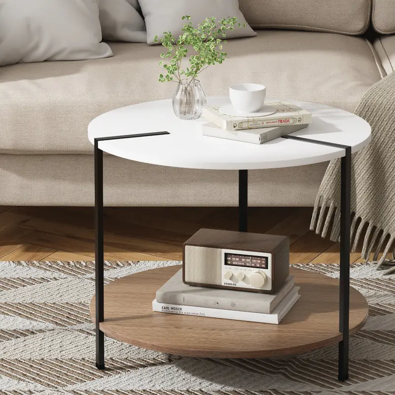 Artiss Cedric Round White Side Table With Plastic Top And Wooden Legs 1