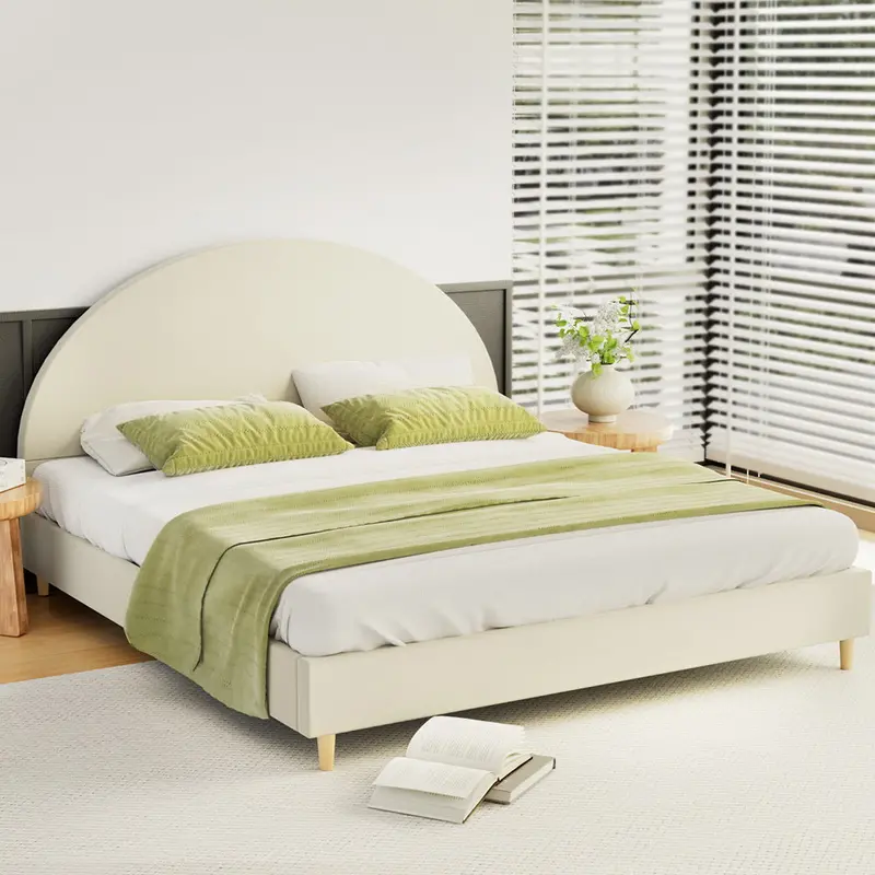 Artiss Ella King Bed Frame – Soft Cream Velvet Finish 1