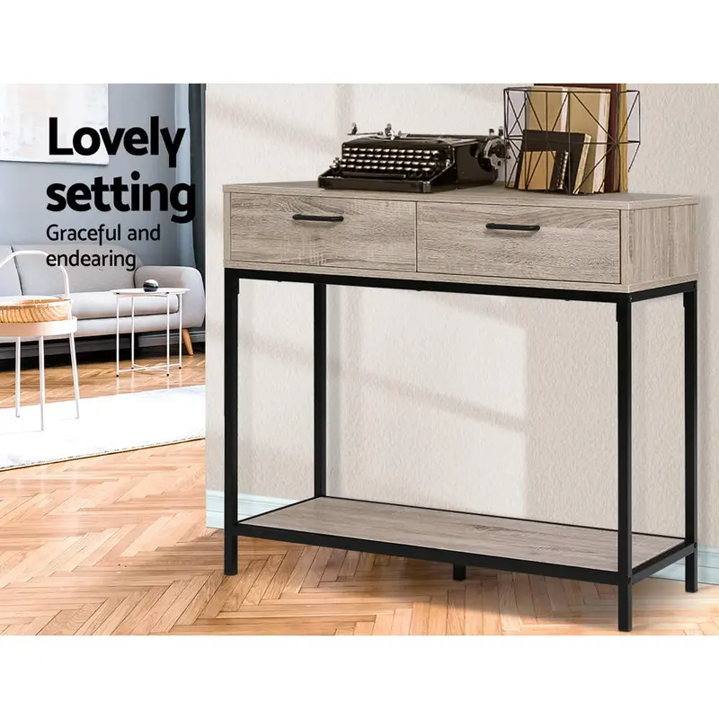 Artiss Hallway Console Table – Oak-Finish Entryway Desk With Drawer Storage 1