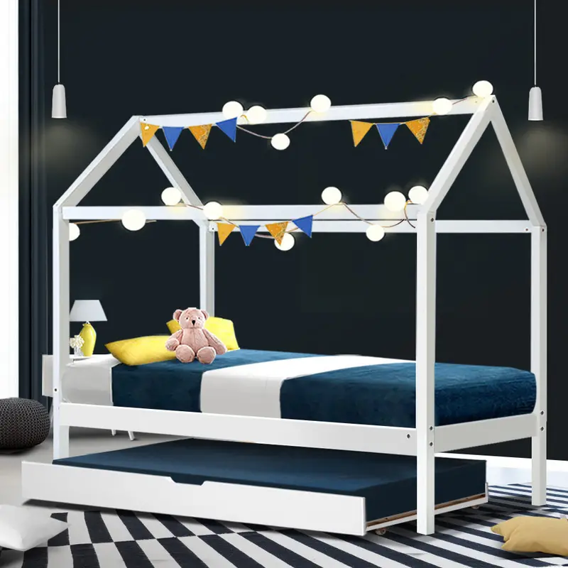Artiss Holy White Trundle Daybed – Wooden Kids’ Or Guest Bed Frame 1