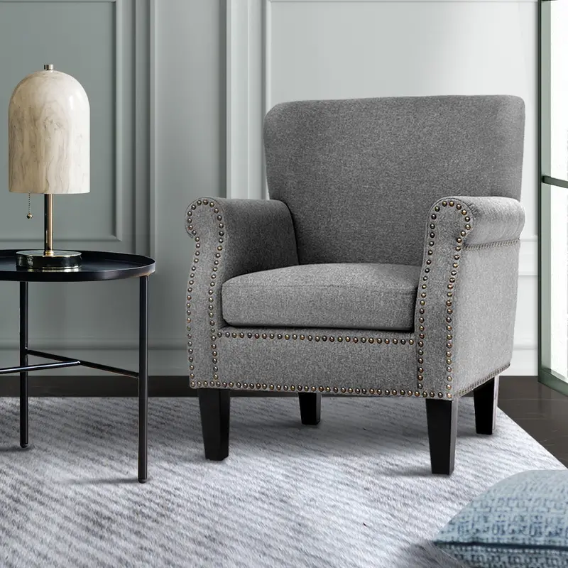 Artiss Linen Accent Armchair – Modern Grey Retro Lounge Chair With Comfortable Seat 1