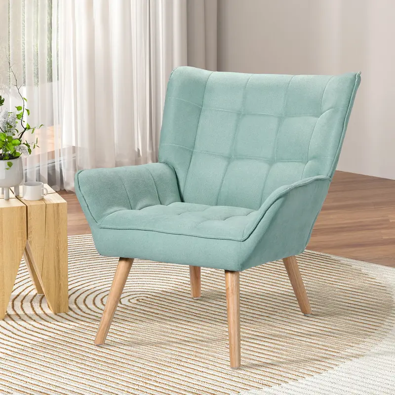 Artiss Linen-Blend Blue Lounge Armchair With Soft Cushioned Seat 1