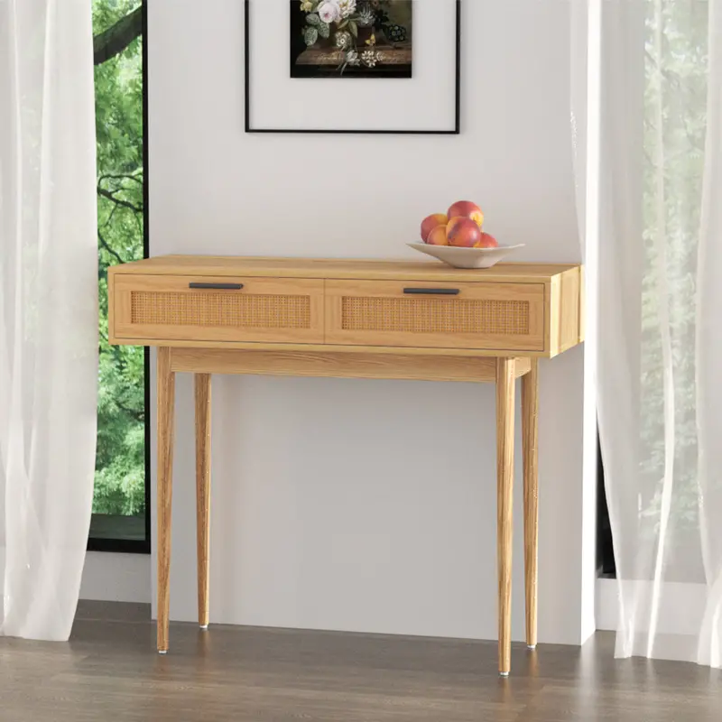 Artiss Natural Rattan-Style Console Table – Woven Texture Design 1