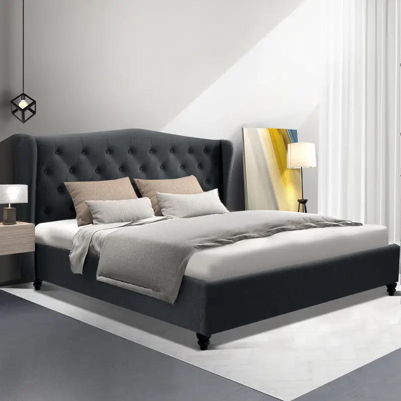 Artiss Pier King Bed Frame – Charcoal Grey Upholstered Platform Base 1