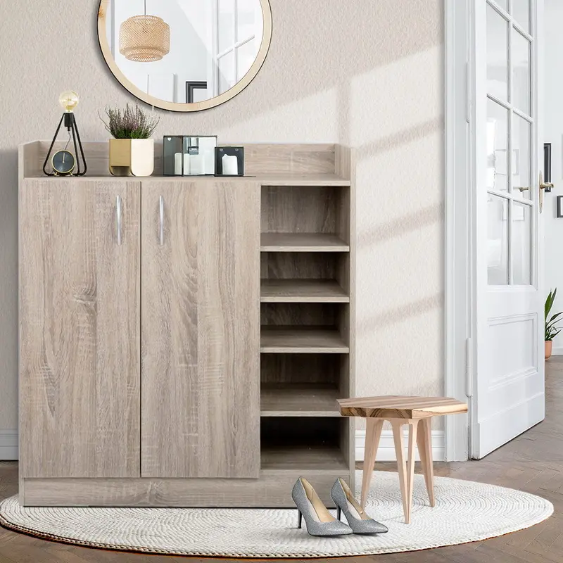Artiss Pine-Finish Shoe Storage Cabinet With Adjustable Shelves – 21-Pair Capacity, Clair Model 1