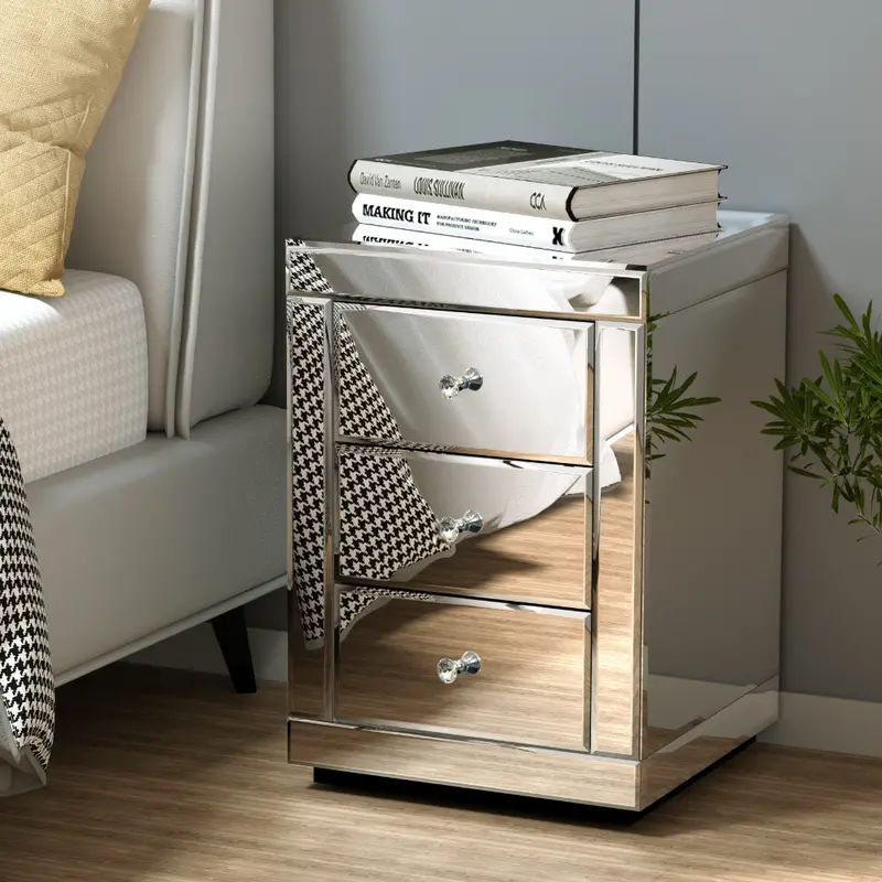 Artiss Presia Mirrored Nightstand – Silver-Finished Bedside Table With Glass Accents And Soft-Close Drawers 1