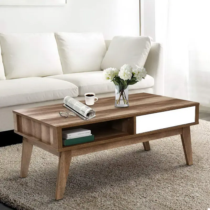 Artiss Serena Walnut Coffee Table With Two Soft-Close Drawers 1