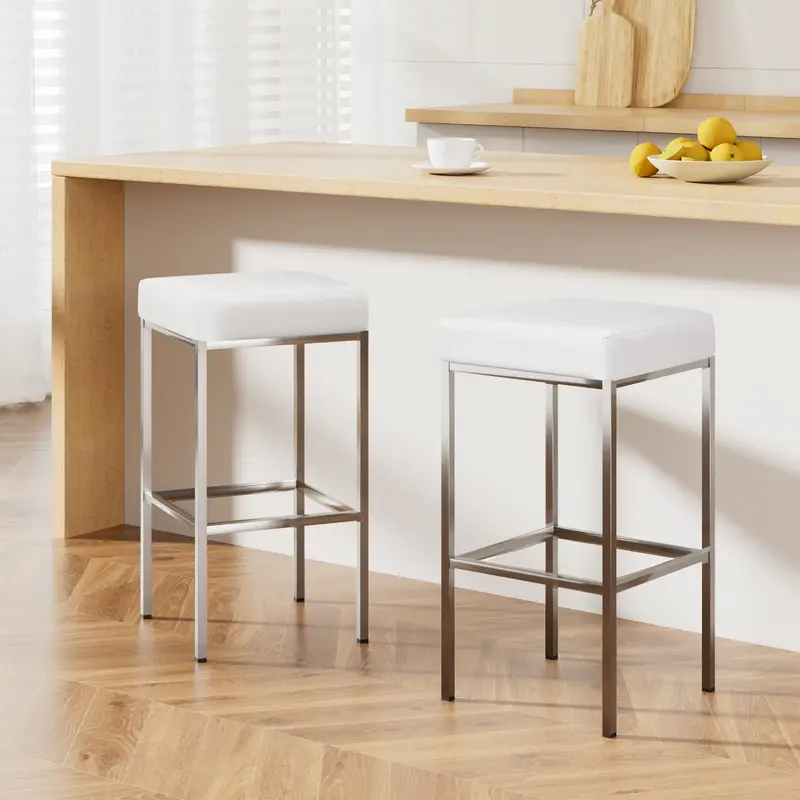 Artiss Set Of 2 Chrome & White Backless Bar Stools 1
