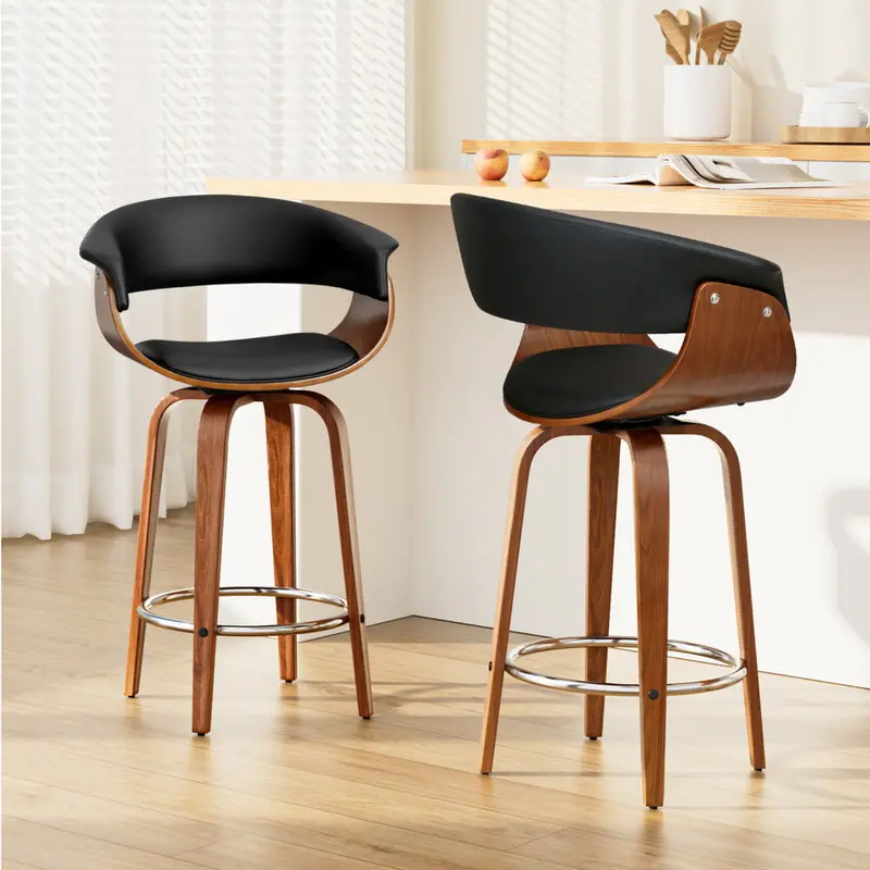 Artiss Swivel Pu-Bar Stools With Wooden Base (Set Of 2) 1