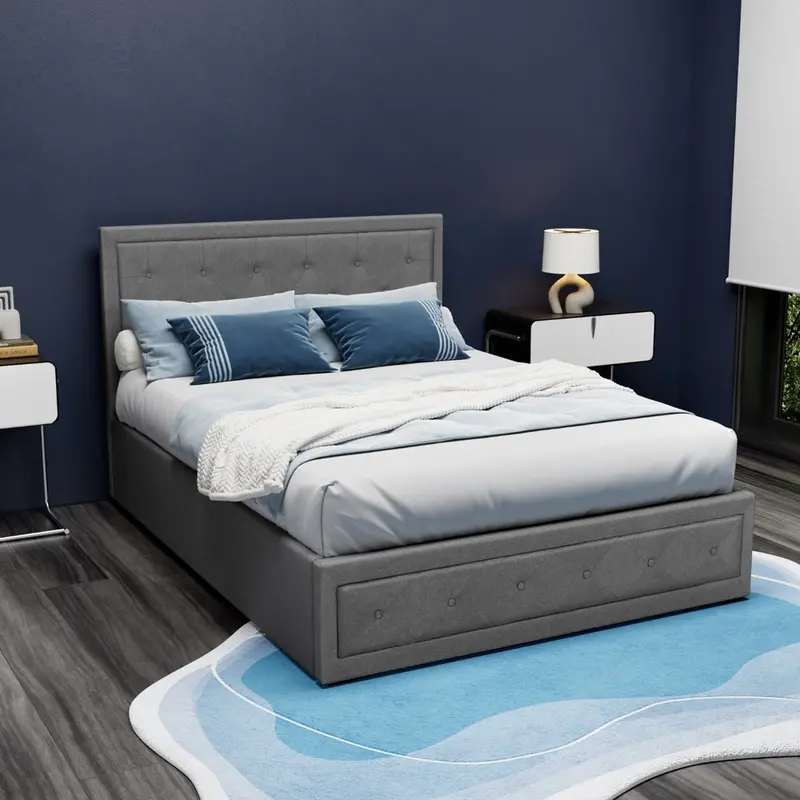 Artiss Tiyo Gas-Lift Storage Bed Frame – Double Size In Grey Fabric 1