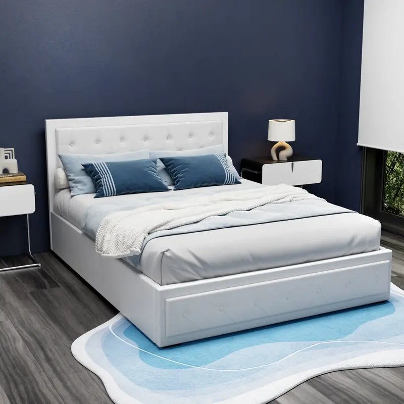 Artiss Tiyo Queen Gas Lift Bed Frame – Clean White Finish 1