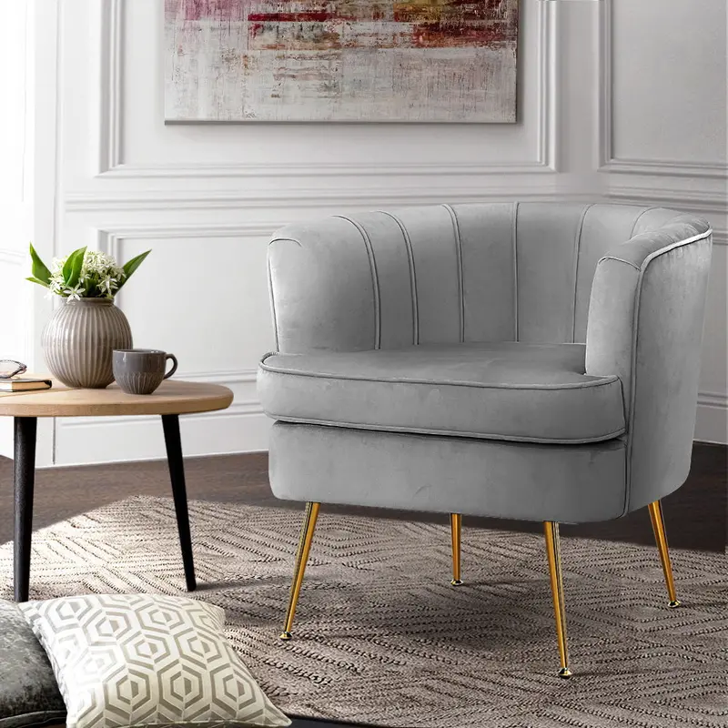Artiss Velvet Grey Lounge Armchair With Plush Cushioning 1