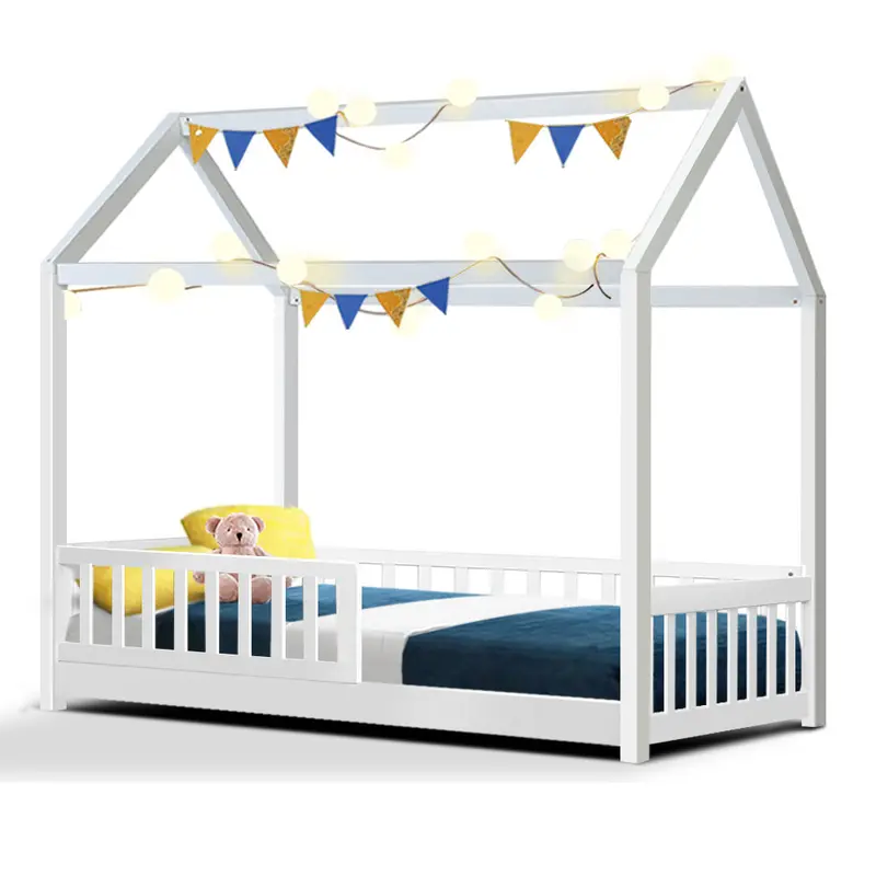 Artiss White Kids’ House-Themed Bed Frame – Wooden Loft-Style Single Bed (Rock Model) 1