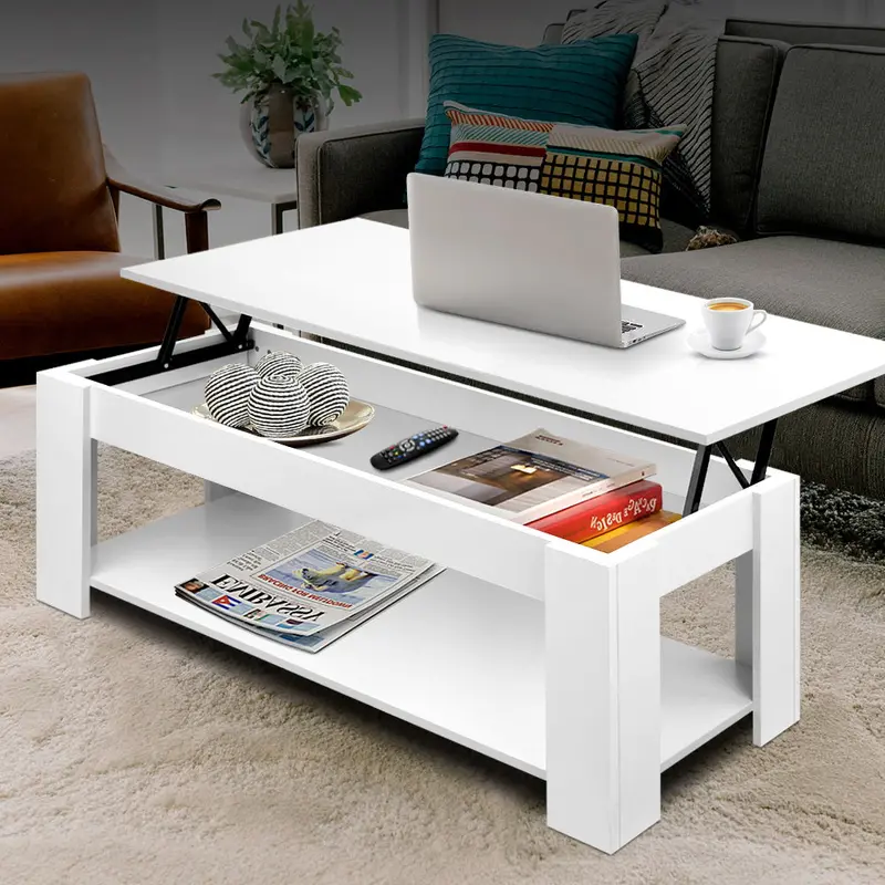 Artiss White Lift-Top Mechanical Coffee Table With Storage 1