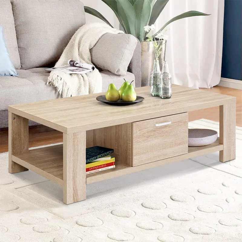 Artiss Wooden Coffee Table With Shelf & Drawer – Sturdy Living Room Centerpiece 1