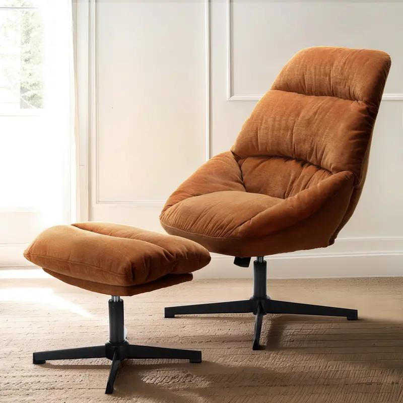 Artiss Yaro Orange Linen Armchair And Ottoman Combo 1
