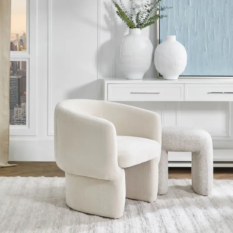 Avenue Accent Chair – Natural Chenille Upholstered Armchair 1
