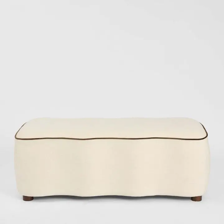 Avoca Upholstered Ottoman – Ivory Linen-Blend With Chocolate Piping 1