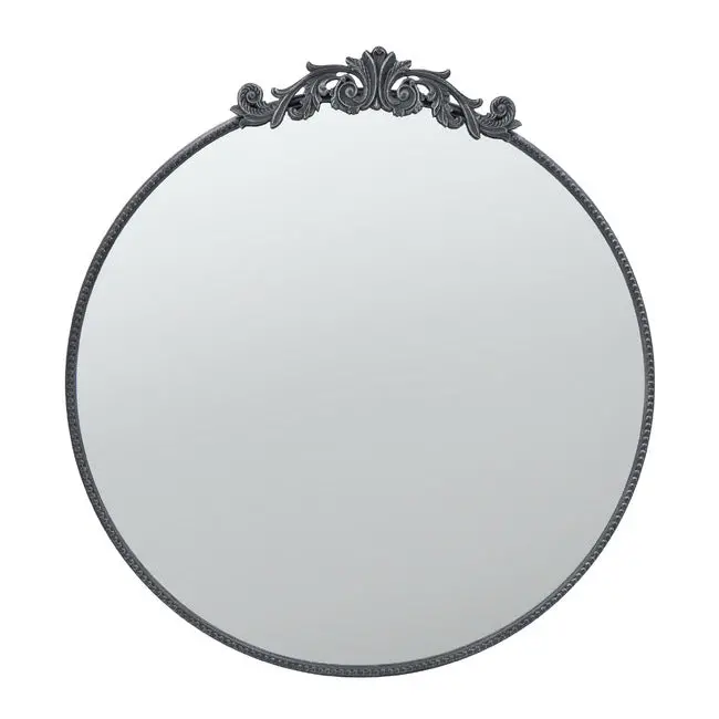 Baroque Black Round Wall Mirror — 98Cm Diameter, Striking Centerpiece With Matte Black Frame 1