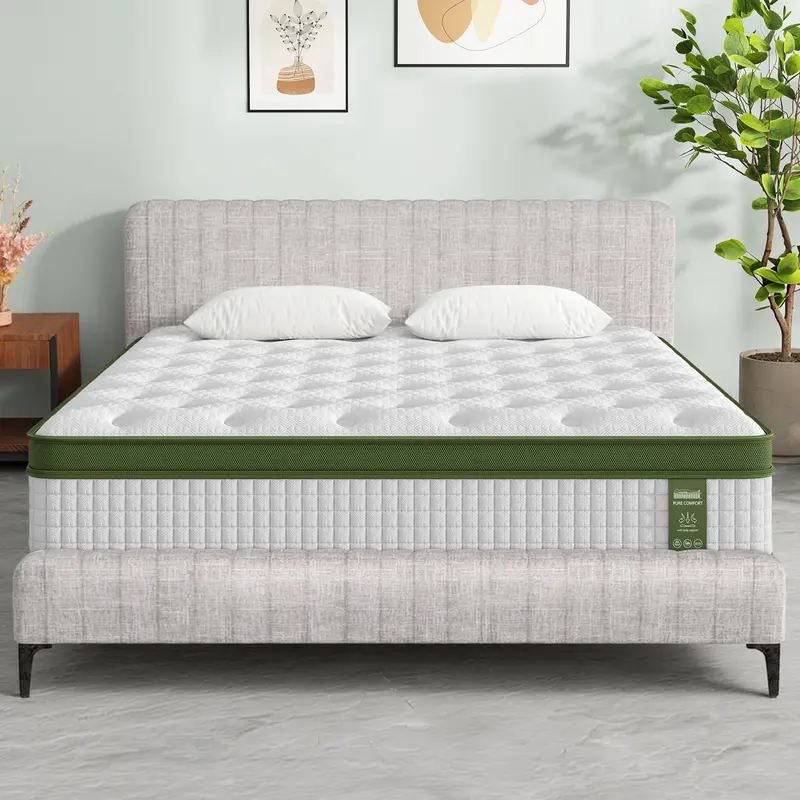 Bedstory King Platform Bed + Mattress – Linen-Finished Pocket Coil Ensemble 1