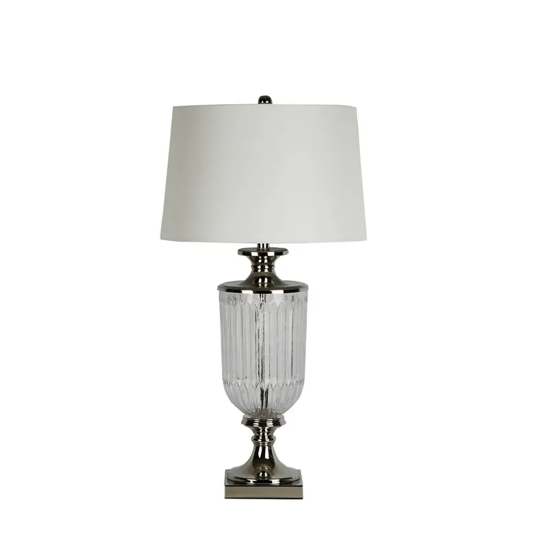 Bellevue Nickel-Plated Glass Table Lamp With White Linen Shade 1