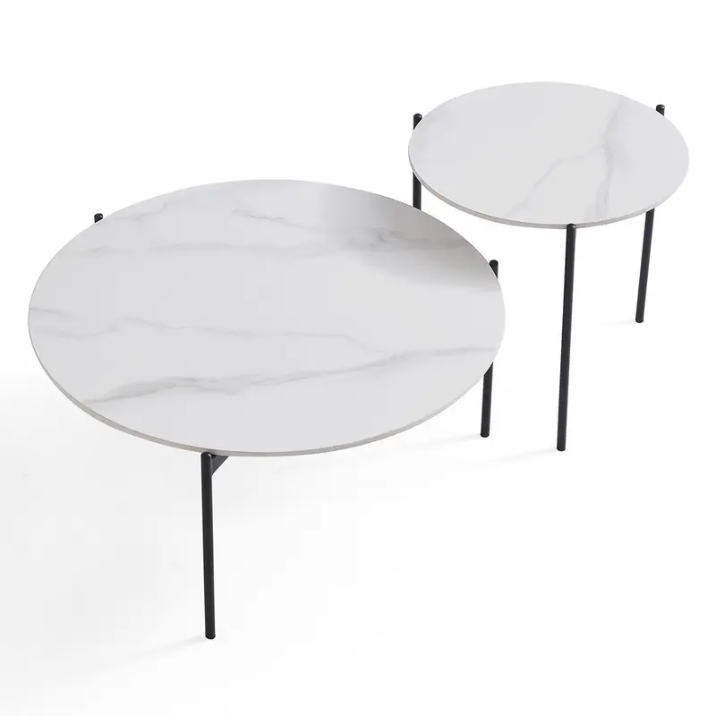 Bianco Nested Coffee Table Set By Interior Ave – Pure White Marble Stone, Modular Style 1