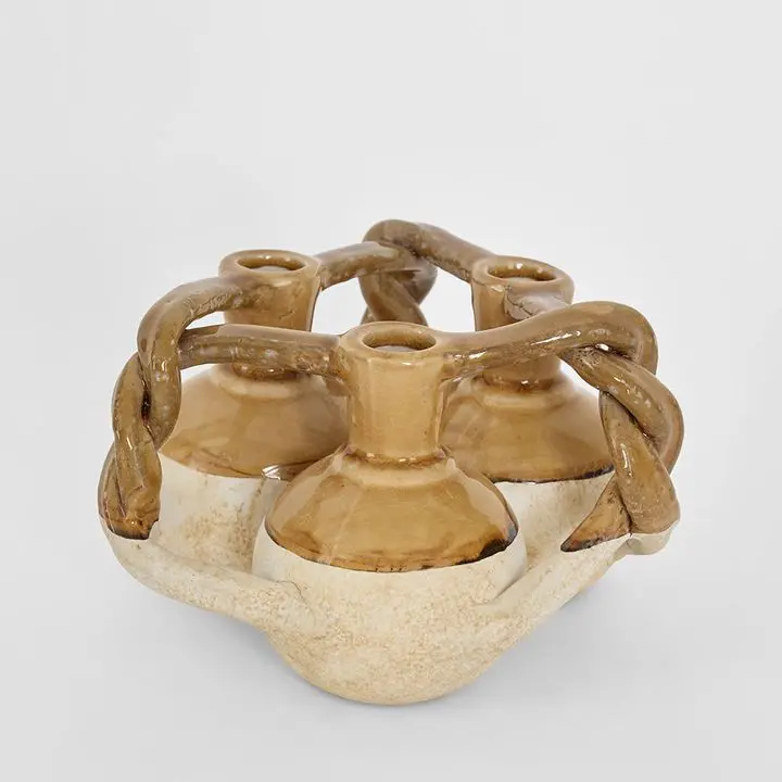 Bicolor Petal Bud Vase – Mustard And White Ceramic 1
