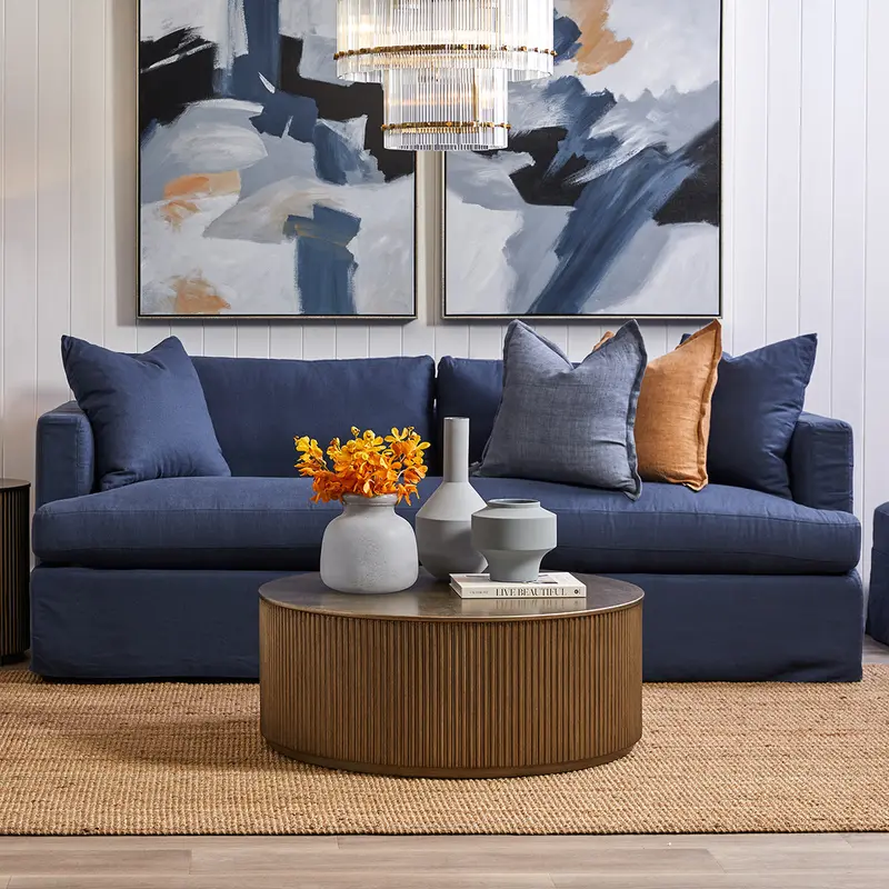 Birkshire Navy Linen 3-Seater Slipcover Sofa 1