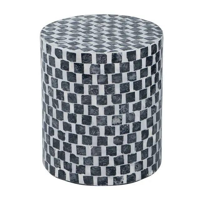 Black-And-White Mosaic-Tile Footstool – Compact Accent Stool 1