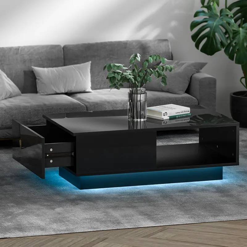 Black Coffee Table With Built-In Led Lighting – Ambient Glow Feature For Modern Interiors 1