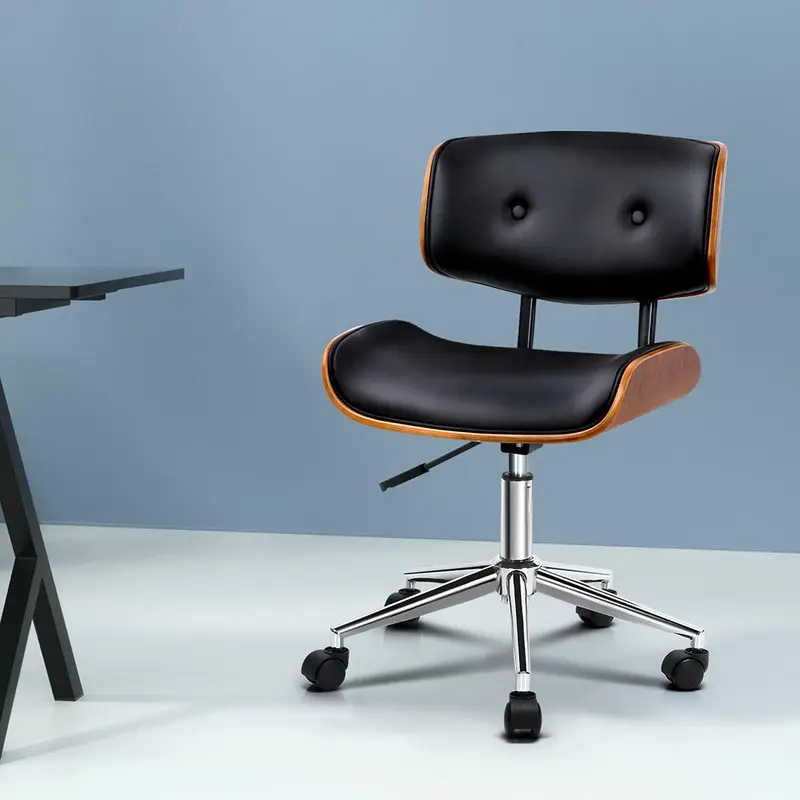 Black Fabric-Seat Wooden Office Chair By Artiss 1