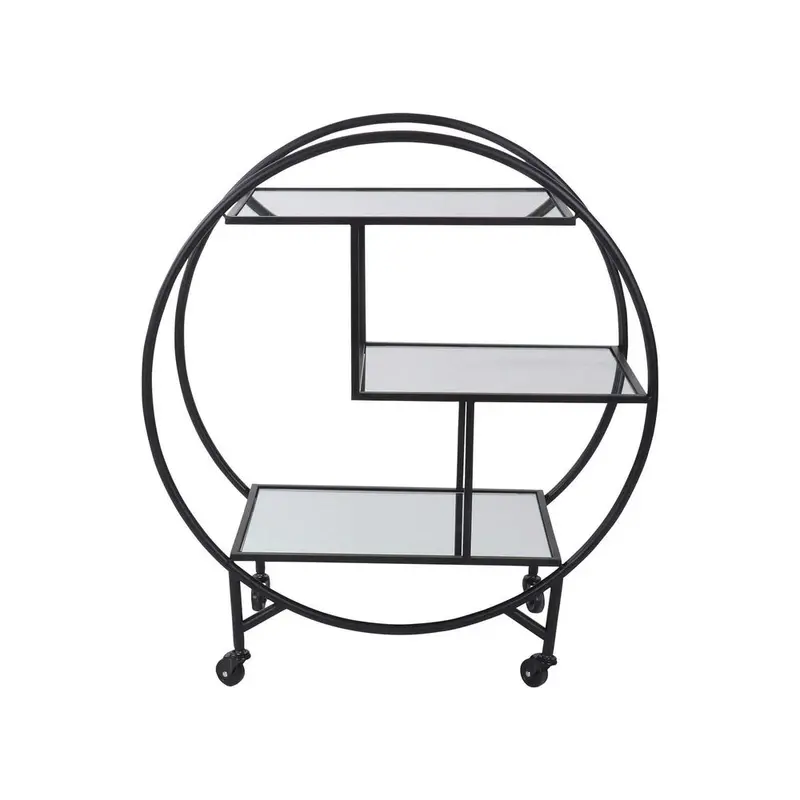 Black Mirror-Fronted Bar Cart With Shelves 1