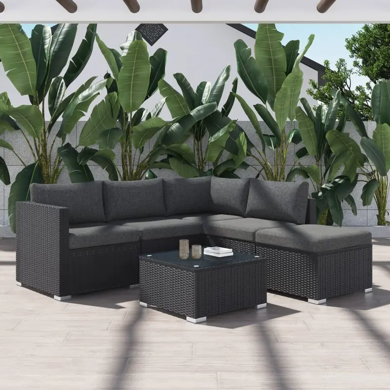 Black Ottoman-Style Outdoor Lounge Set – All-Weather Seating Ensemble 1