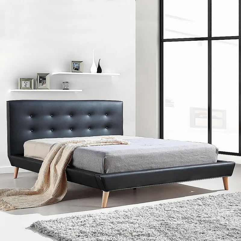 Black Pu Leather Queen Bed Frame – Luxe Upholstered Platform Style 1