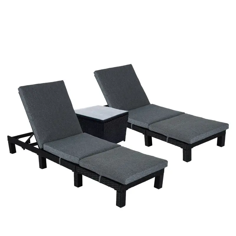 Black Rattan Sunlounge Set With Integrated Coffee Table 1