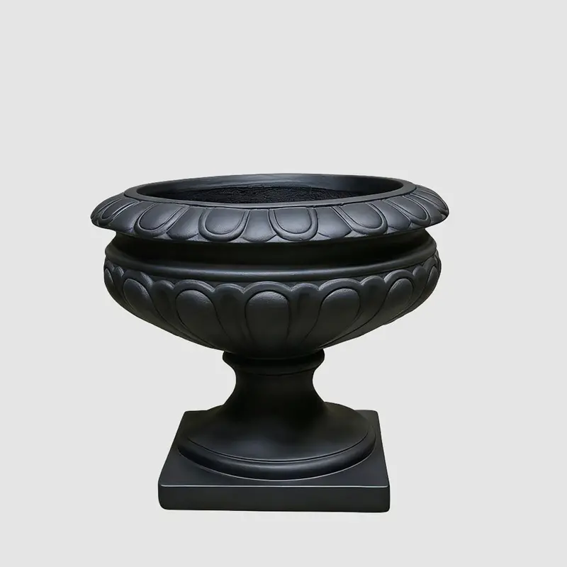 Black Rosette Wide-Base Urn Planter 1